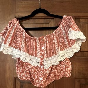 Lost + Wander Tops | Lost + Wander Orange White Floral Ruffle Top